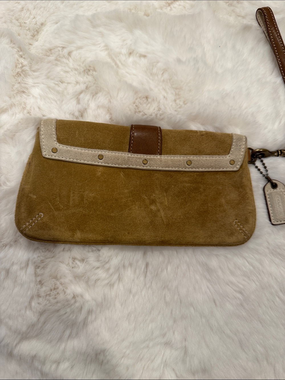 Coach soho Suede Wristlet Clutch in Tan and Brown Leather Trim - Picture 4 of 8